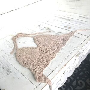 Beige Crochet Halter Top Backless Bikini Style Handmade in Women's Small/Medium